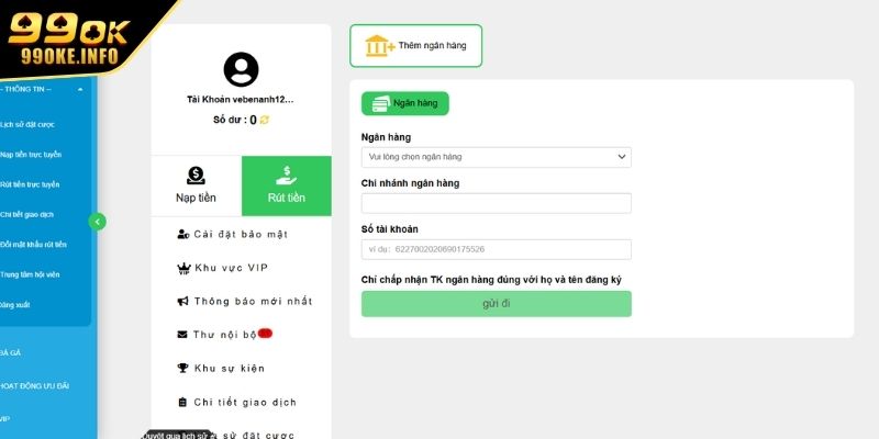 Điều kiện để rút tiền 99OK về ngân hàng cá nhân