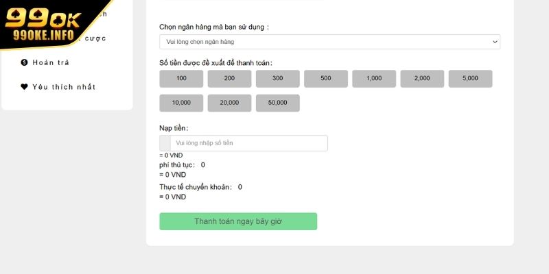 Nhấn “Nạp tiền” và điền thông tin